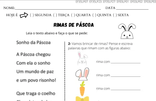 atividade 3º ano de páscoa